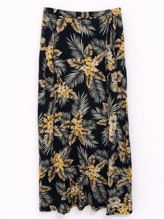 No brand Dresses & Skirts - Tropical Floral Midi Skirt Size L Black Yellow Palm Print Built-In Shorts
